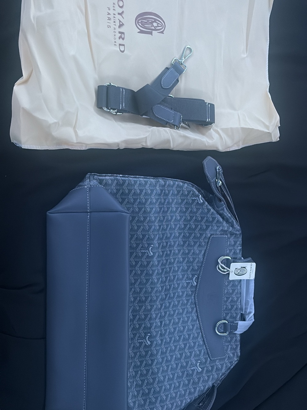 Goyard Blue Chevron Shoulder Tote with Detachable Strap